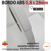 Carica l'immagine nel visualizzatore di Gallery, BORDO ABS SPESSORE 0,8 MM x ALTEZZA 28 MM IN ROTOLO REHAU 76873 BIANCO IN ROTOLO bianco premium senza colla per bordatrice bordare pannelli nobilitati 84075511001
