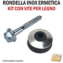 Carica l'immagine nel visualizzatore di Gallery, KIT PER ESTERNO fissaggio coperture metalliche policarbonato tetto tetti RONDELLA ERMETICA IN ACCIAIO INOX DIAMETRO Ø25MM COMPLETA DI VITE MORDENTE LEGNO TE 50MM