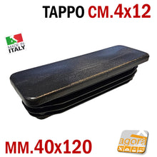 Carica l'immagine nel visualizzatore di Gallery, TAPPO RETTANGOLARE mm 40x120 NERO PUNTALE PLASTICA cm 4x12 SOTTOPIEDE ALETTATO TAPPI NERI 10pz 120x40mm cm 12 x 4