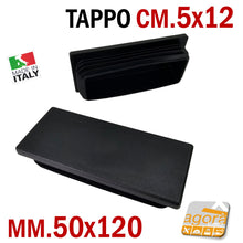 Carica l'immagine nel visualizzatore di Gallery, TAPPO RETTANGOLARE mm 50x120 NERO PUNTALE PLASTICA cm 5x12 SOTTOPIEDE ALETTATO TAPPI NERI disponibile