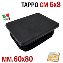 Carica l'immagine nel visualizzatore di Gallery, TAPPO RETTANGOLARE mm 60x80 NERO PUNTALE PLASTICA cm 6x8 SOTTOPIEDE ALETTATO TAPPI NERI 80x60mm cm 8x6 belli