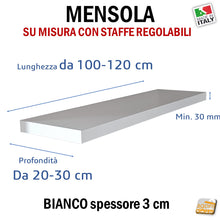 Carica l'immagine nel visualizzatore di Gallery, MENSOLA SU MISURA SPESSORE 30 MM PROFONDITA DA 20 A 30 CM PER SUPPORTI INVISIBILI REGOLABILI