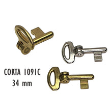 Carica l'immagine nel visualizzatore di Gallery, CHIAVE SNODATA PIEGHEVOLE PER SERRATURE A GANCIO PER PORTE SCORREVOLI BONAITI 1091C OTTONE NICHEL OTTONATA NICHELATA CROMATA CORTA adatta per serrature per porte scorrevoli scrigno invisibili 1091C 34mm corta pieghevoli in metallo
