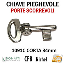 Carica l'immagine nel visualizzatore di Gallery, CHIAVE PIEGHEVOLE SNODATA X SERRATURE A GANCIO X PORTE SCORREVOLI BONAITI CF8 PATENT CORTA 1091C