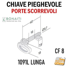 Carica l'immagine nel visualizzatore di Gallery, CHIAVE PIEGHEVOLE SNODATA X SERRATURE A GANCIO X PORTE SCORREVOLI BONAITI CF8 PATENT LUNGA 1091L ottone nichel 4C1091L0P3 4C1091L033 scrigno