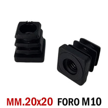 Load image into Gallery viewer, TAPPO QUADRATO 20x20mm FORO FILETTATO M10 NERO cm 2x2 TAPPI SOTTOPIEDE per mettere la ruota