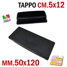 Carica l'immagine nel visualizzatore di Gallery, TAPPO RETTANGOLARE mm 50x120 NERO PUNTALE PLASTICA cm 5x12 SOTTOPIEDE ALETTATO TAPPI NERI professionale alta qualità