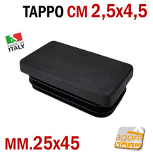 Carica l'immagine nel visualizzatore di Gallery, TAPPO RETTANGOLARE mm 25x45 NERO PUNTALE PLASTICA cm 2,5x4,5 SOTTOPIEDE ALETTATO TAPPI NERI 45x25mm cappucci professionale