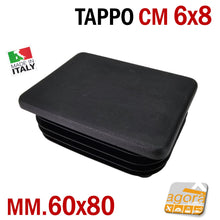 Carica l'immagine nel visualizzatore di Gallery, TAPPO RETTANGOLARE mm 60x80 NERO PUNTALE PLASTICA cm 6x8 SOTTOPIEDE ALETTATO TAPPI NERI 80x60mm cm 8x6 alta qualità