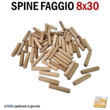 Carica l'immagine nel visualizzatore di Gallery, SPINE FAGGIO STRIATE D 8X30MM TASSELLO IN LEGNO PER MOBILI SPINA LEGNO tassello d8x30mm lunghezza 3cm per uso professionale - falegnameria montaggio mobili