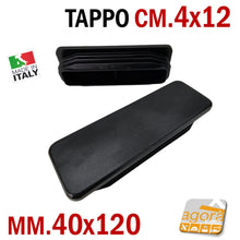 Carica l'immagine nel visualizzatore di Gallery, TAPPO RETTANGOLARE mm 40x120 NERO PUNTALE PLASTICA cm 4x12 SOTTOPIEDE ALETTATO TAPPI NERI 120x40mm cm 12 x 4