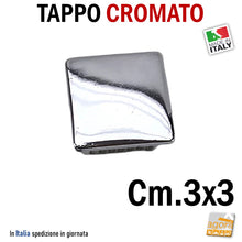 Carica l'immagine nel visualizzatore di Gallery, TAPPI TAPPO CROMATO bombato copri testa 30x30x1.5mm in ABS PUNTALE cm.3x3 copritesta per tubolare quadro mm 30x30 bello rifinito per negozi a vista