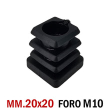 Load image into Gallery viewer, TAPPO QUADRATO 20x20mm FORO FILETTATO M10 NERO cm 2x2 TAPPI SOTTOPIEDE per rotella