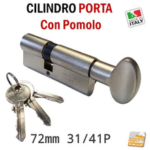 Carica l'immagine nel visualizzatore di Gallery, CILINDRO YALE PER PORTA POMOLO EUROCILINDRO PER SERRATURE PORTA 74mm 30/40 NICHELATO ROSETTA cilindro yale con pomolo e chiavi di sicurezza per blindati