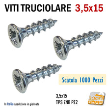 Load image into Gallery viewer, VITI LEGNO TESTA SVASATA TRUCIOLARE MDF PZD 3,5X15 VITE TPS ZNB 1000pz vite per truciolati zincata testa piana a croce