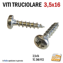 Load image into Gallery viewer, viti per truciolato mdf testa cilindrica bombata zincata d 3,5 x 16mm vite legno 3.5x16 corta znb TC PZD