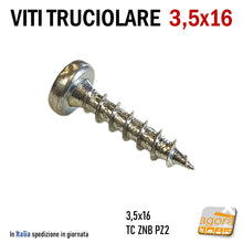 Load image into Gallery viewer, VITI LEGNO TESTA CILINDRICA TRUCIOLARE MDF PZD 3,5X16 VITE TC ZNB 1000pz