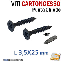 Carica l'immagine nel visualizzatore di Gallery, viti cartongesso nere punta chiudo vite ctg x fissaggio lastre compreso inserto bit professionali 25mm