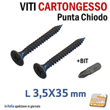 Carica l'immagine nel visualizzatore di Gallery, viti cartongesso nere punta chiudo vite ctg x fissaggio lastre compreso inserto bit professionali per doppia lastra 35 mm