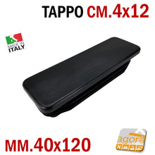 Carica l'immagine nel visualizzatore di Gallery, TAPPO RETTANGOLARE mm 40x120 NERO PUNTALE PLASTICA cm 4x12 SOTTOPIEDE ALETTATO TAPPI NERI 120x40mm cm 12 x 4 alettati