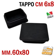 Carica l'immagine nel visualizzatore di Gallery, TAPPO RETTANGOLARE mm 60x80 NERO PUNTALE PLASTICA cm 6x8 SOTTOPIEDE ALETTATO TAPPI NERI 80x60mm cm 8x6 professionali