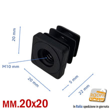 Load image into Gallery viewer, TAPPO QUADRATO 20x20mm FORO FILETTATO M10 NERO cm 2x2 TAPPI SOTTOPIEDE forato x ruote