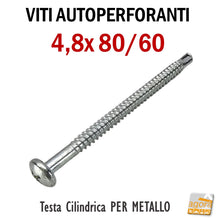 Carica l'immagine nel visualizzatore di Gallery, viti professionali per metallo autoforanti autoperforanti zincate testa cilindrica a croce lunghe 4.8x80mm lunga 8cm 4,8x80/60 professionale