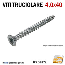 Carica l'immagine nel visualizzatore di Gallery, VITI LEGNO TESTA SVASATA TRUCIOLARE-MDF PZD 4,0X40 VITE TPS ZNB 200pz vite per truciolati professionale alta qualità