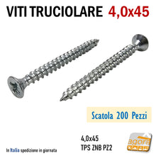 Carica l'immagine nel visualizzatore di Gallery, VITE X LEGNO TESTA SVASATA TRUCIOLARE - MDF PZD 4,0 X 40 VITI TPS ZNB 200pz vite per truciolati professionale alta qualità testa svasata a croce