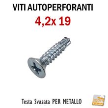 Load image into Gallery viewer, viti autoperforanti testa piana svasata TPS zincate lunghe 4.2x19mm lunghezza 2cm professionali testa a croce