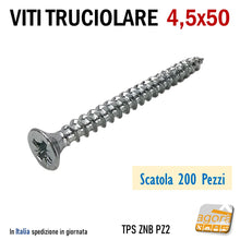 Carica l'immagine nel visualizzatore di Gallery, VITI LEGNO TESTA SVASATA TRUCIOLARE-MDF PZD 4,5X50 VITE TPS ZNB 200pz vite per truciolati professionale alta qualità