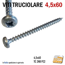 Carica l'immagine nel visualizzatore di Gallery, viti 4,5x60 TC pannello legno truciolare mdf agglomerato falegnameria Vite Testa cilindrica piatta zincata