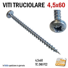 Carica l'immagine nel visualizzatore di Gallery, viti 4,5x60 TC pannello legno truciolare mdf agglomerato falegnameria Vite Testa cilindrica piatta zincata mobili armadi falegnami