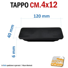 Carica l'immagine nel visualizzatore di Gallery, TAPPO RETTANGOLARE mm 40x120 NERO PUNTALE PLASTICA cm 4x12 SOTTOPIEDE ALETTATO TAPPI NERI 10pz 120x40mm cm 12 x 4 cappucci professionali