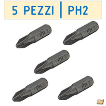 Carica l'immagine nel visualizzatore di Gallery, INSERTO BIT PH2 PER VITI METALLO 1/4"x25mm PHILIPS HQ PER AVVITATORE professionale alta qualità robusto