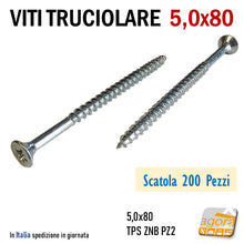 Carica l'immagine nel visualizzatore di Gallery, VITI per LEGNO TESTA SVASATA TRUCIOLARE MDF PZD 5,0X80 VITE TPS ZNB 200pz vite per truciolati pannelli falegnameria