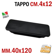 Carica l'immagine nel visualizzatore di Gallery, TAPPO RETTANGOLARE mm 40x120 NERO PUNTALE PLASTICA cm 4x12 SOTTOPIEDE