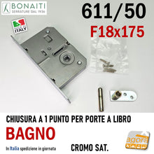 Carica l'immagine nel visualizzatore di Gallery, SERRATURA PORTA LIBRO BONAITI 611/50 FRONTALE 18X175MM E50 BAGNO CROMO SAT 1 PUNTO 40611050U8