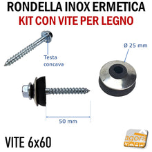 Carica l'immagine nel visualizzatore di Gallery, fissaggio coperture metalliche policarbonato tetto tetti RONDELLA ERMETICA IN ACCIAIO INOX DIAMETRO Ø25MM COMPLETA DI VITE MORDENTE LEGNO TE 6 cm