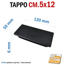 Carica l'immagine nel visualizzatore di Gallery, TAPPO RETTANGOLARE mm 50x120 NERO PUNTALE PLASTICA cm 5x12 SOTTOPIEDE ALETTATO TAPPI NERI pronta consegna