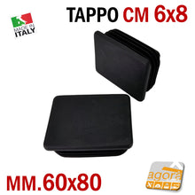 Carica l'immagine nel visualizzatore di Gallery, TAPPO RETTANGOLARE mm 60x80 NERO PUNTALE PLASTICA cm 6x8 SOTTOPIEDE ALETTATO TAPPI NERI 80x60mm cm 8x6 pronta consegna