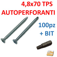 Carica l'immagine nel visualizzatore di Gallery, VITE VITI AUTOPERFORANTI TPS X METALLO 4,8x70 TORX ZINCATA PZ 100 ZN