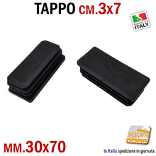 Carica l'immagine nel visualizzatore di Gallery, TAPPI ALETTATI 70x30 SOTTOPIEDE RETTANGOLARE mm 30x70 NERO PUNTALE PLASTICA cm 7x3 SOTTOPIEDE ALETTATO TAPPI NERI