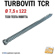 Carica l'immagine nel visualizzatore di Gallery, VITE TURBOVITI X CLS CALCESTRUZZO TCR D 7,5x122mm TORX TESTA CILINDRICA RIDOTTA
