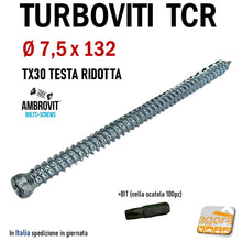 Carica l'immagine nel visualizzatore di Gallery, Turboviti per calcestruzzo cemento muratura turbovite testa cilindrica ridotta ambrovit 07062 diametro 7,5mm zincata alta qualità vite viti per foro diametro 6 mm 7.5x132mm EAN 8032975170091