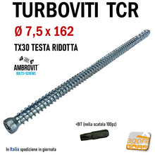 Carica l'immagine nel visualizzatore di Gallery, Turboviti per calcestruzzo cemento muratura turbovite testa cilindrica ridotta ambrovit 07062 diametro 7,5mm zincata alta qualità vite viti per foro diametro 6 mm 7.5x162mm 16cm