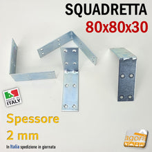 Carica l'immagine nel visualizzatore di Gallery, SQUADRETTA DI ASSEMBLAGGIO AD ANGOLO RINFORZATA FORATA IN ACCIAIO ZINCATO - ANGOLARE DI FISSAGGIO IN METALLO cm 8x8x3 SPESSORE 2,0 mm