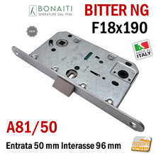 Carica l'immagine nel visualizzatore di Gallery, SERRATURA BONAITI MONETA BAGNO WC LIBERO-OCCUPATO F18X190 CROMO OPACO ARGENTO BITTER A81 Entrata 50 mm Interasse 96 mm quadro 6x6 linguetta centrale plastica NEW GENERATION
