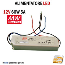 Load image into Gallery viewer, ALIMENTATORI PER STRIP LED 12V 60W 5A MeanWell LPV-60-12 IP67 EAN:4021087006873 WATERPROOF 240V USCITA COSTANTE 12V 60W MW driver