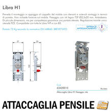 Carica l'immagine nel visualizzatore di Gallery, Attaccaglia staffa supporto pensili cucina mobili regolabile alta portata Libra H1 ferramenta livenza schema di montaggio pronta consegna